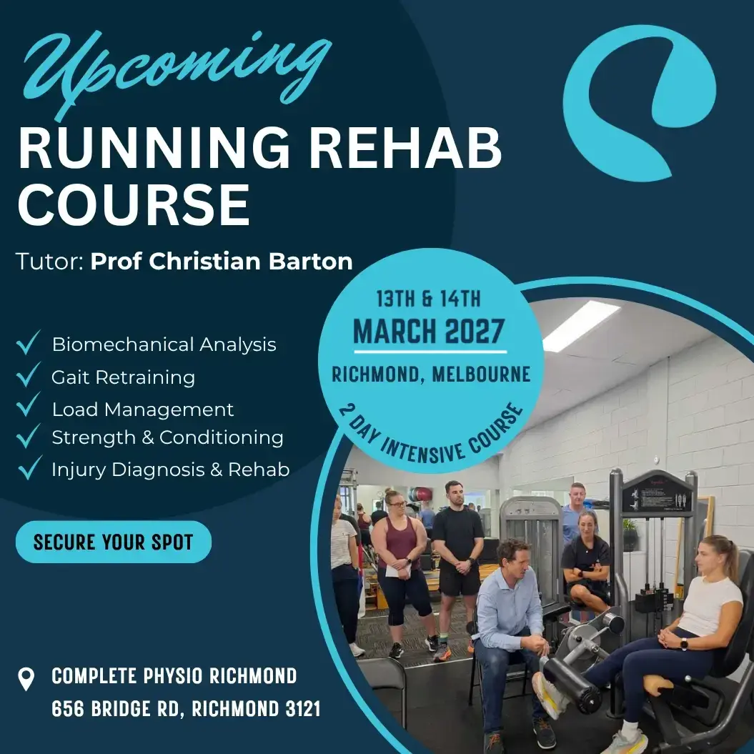 Running Rehab Course with Prof Christian Barton, 13 and 14 March 2027, Complete Physio Richmond